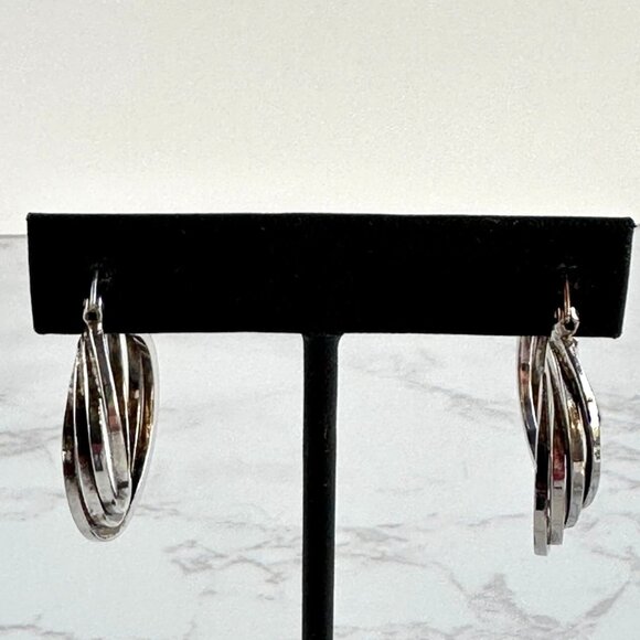 925 Silver Sculptural Hoops, Wave Design, 1" - Picture 2 of 8